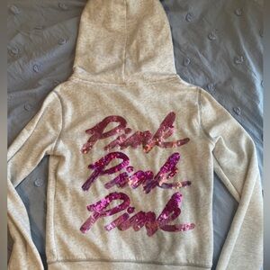 Victoria Secret PINK Full Zip Hoodie! PINK Sequins Y2K Size S Gray Pink Bling
